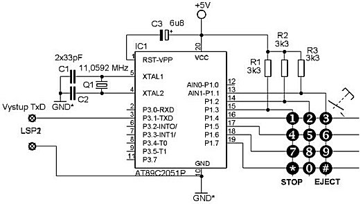Schéma zapojení modulu klávesnice